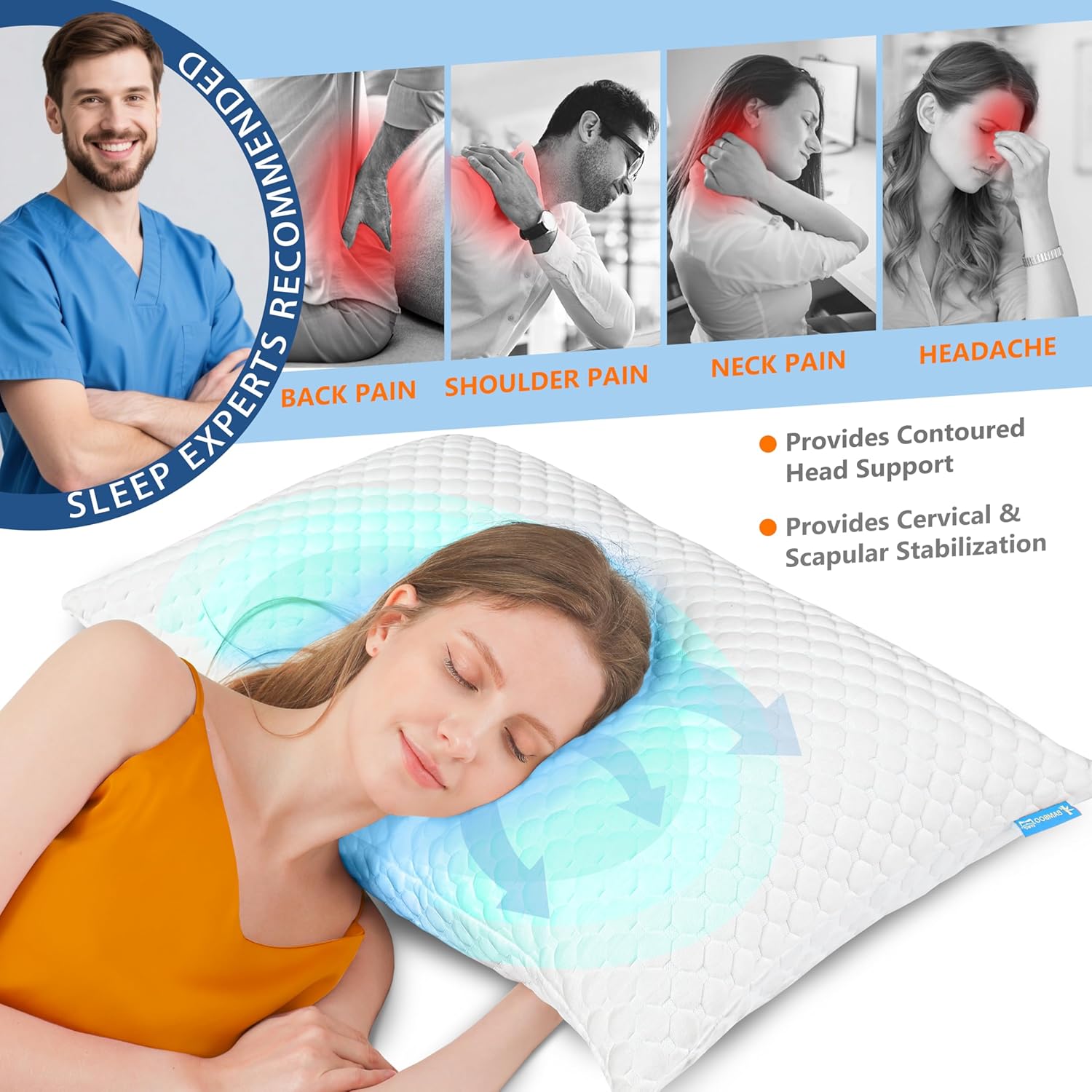 UYWO Cooling Pillows Queen Size Set of 2, Memory Foam Pillows with Zipper, Firm Bed Pillows Adjustable for Hot Side Back Stomach Sleepers - Image 3