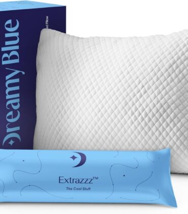 DreamyBlue Signature Pillow w/Adjustable Loft • Shredded Memory Foam Fill • Neutral Alignment for Side, Back, and Stomach Sleepers • Washable Bamboo Rayon Cover • CertiPUR-US Certified Foam (Queen)
